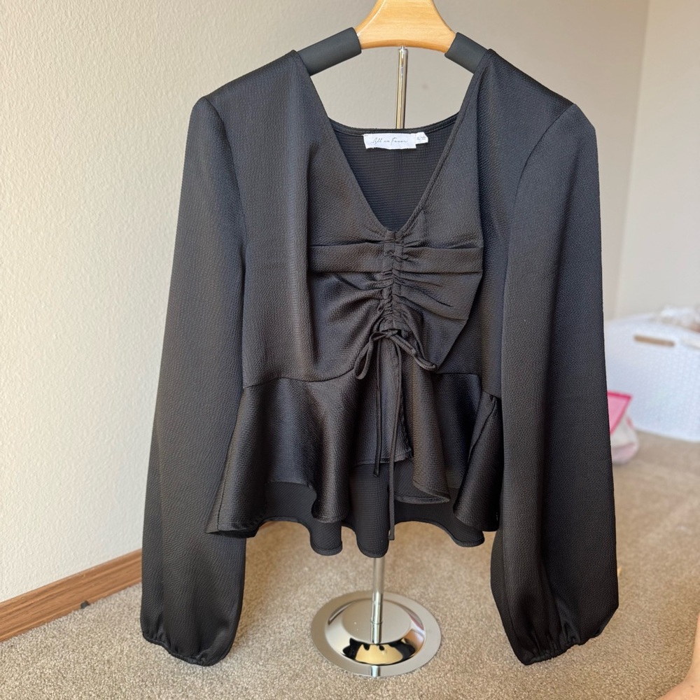 All in Favor | Elegant Black Ruched Women's Top| Black Crop Top | XL